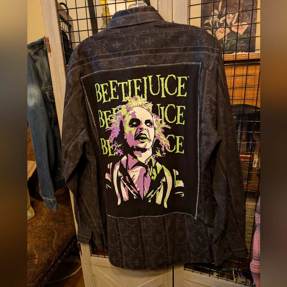 Beetlejuice Black Fleur de Lis Shirt Hand Crafted Upcycled